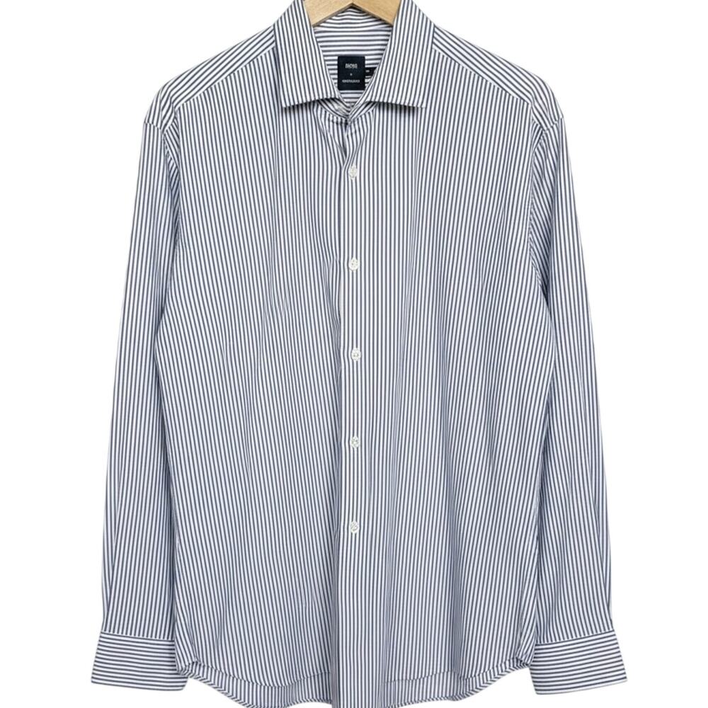 Hugo Boss Long Sleeve Striped Button Down Slim Dress Shirt Men's 44 17.5 Large